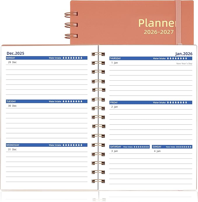 Day Planner 2026-2027, 2026 Weekly and Monthly Planner, Jan 2026-Jun 2027, 18 Month Calendar Planner with Tabs Sticker, A5 Size, Pink