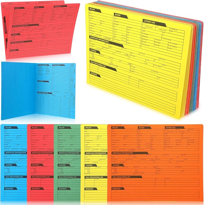 Yeaqee 50 Pcs Real Estate Listing Folder Pre Printed Right Panel List Durable Real Estate Agent Supplies Planner with Closing Checklist for Documents Organizing, 5 Colors