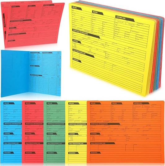 Yeaqee 50 Pcs Real Estate Listing Folder Pre Printed Right Panel List Durable Real Estate Agent Supplies Planner with Closing Checklist for Documents Organizing, 5 Colors