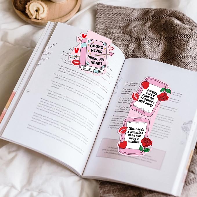 Valentines Day Magnetic Bookmarks, 10 Pcs Cute Pink Magnet Book Marks for Reading Women Book Lovers, Valentine Bookish Gifts for Her, Romantic Page Marker Clips for Journals Novels