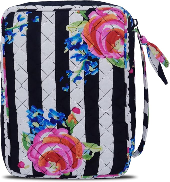 DIWI Quilted Cotton Bible Cover Bible Case Book Bag Large Sizes 10 X 7 X 2.75 Inches (L, C1 Jumping Rose)
