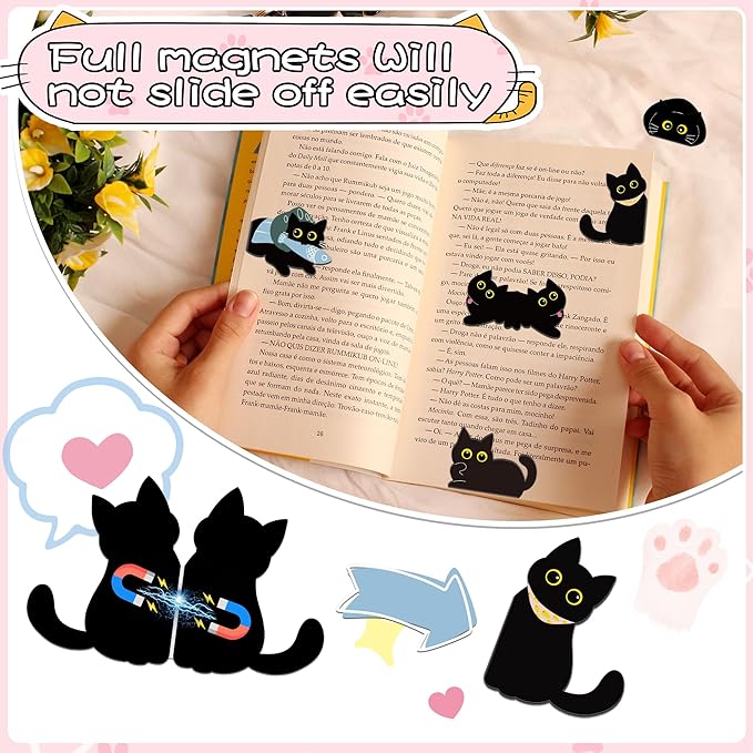 30Pack Cute Black Cat Bookmark Magnetic Bookmarks for Reading Women Men Kids Teacher Book Lovers Gifts, Unique Personalized Bookmarks Bulk Magnet Bookmark Clips Pretty Funny Novelty Page Book Markers