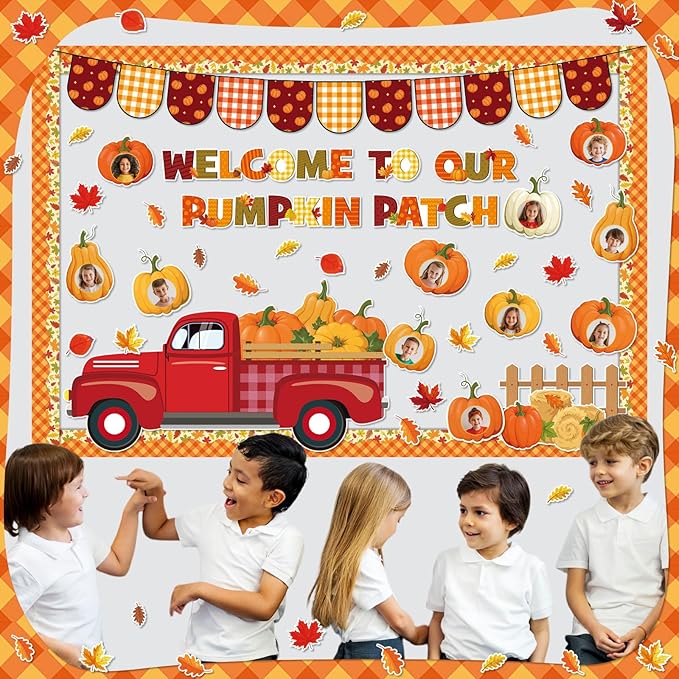 Containlol Fall Thanksgiving Bulletin Board Set Autumn Harvest Classroom Decorations Cutout for Door Wall School Supplies(Colorful,Pumpkin Truck)