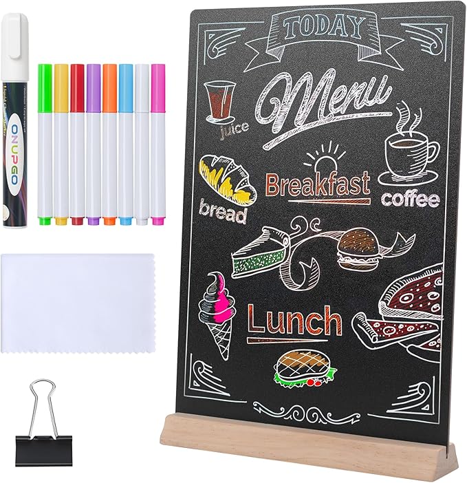 8 x12 Inch 1 Pack Tabletop Chalkboard Sign with Base Stand, Menu Chalk Board Sign Store Food Signs, Message Boards for Party, Wedding and Restaurant