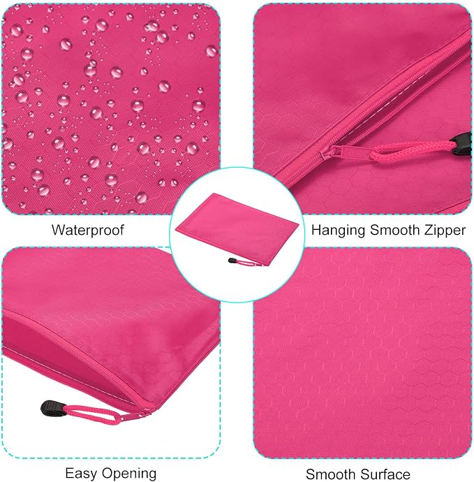 PATIKIL Waterproof Zipper File Bags, 3 Pack A5 Document Holders Pencil Pouch for Office, Rose Red
