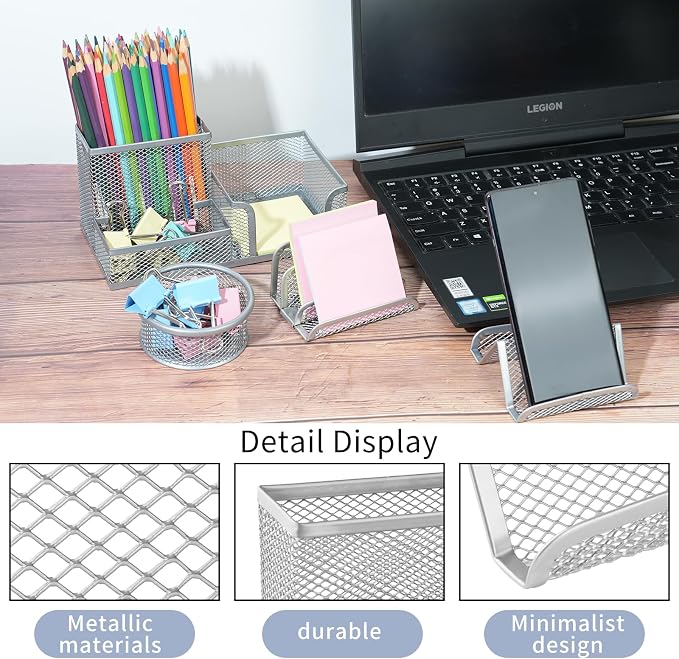 Desk Organizer for Office, 6 Pieces Mesh Desk Multi-functional Storage Set Office Supplies Accessories (Rose Gold)