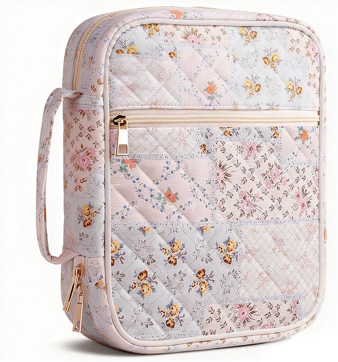 Bible Cover Case for Women, Bible Bags Large Quilted Bible Cover with Bible Study Supplies Accessories Church,Classroom,Campus,Neighborhood Association (Single Colorful,M/L)