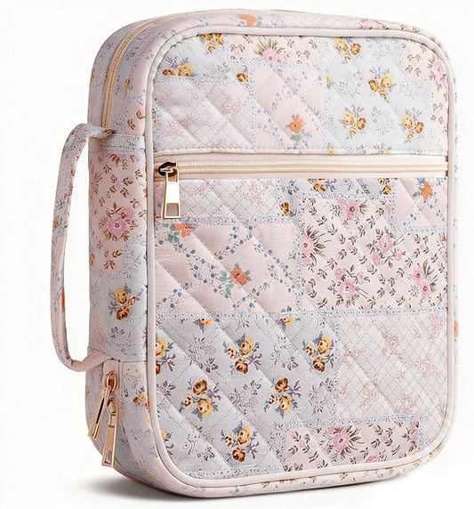 Bible Cover Case for Women, Bible Bags Large Quilted Bible Cover with Bible Study Supplies Accessories Church,Classroom,Campus,Neighborhood Association (Single Colorful,M/L)