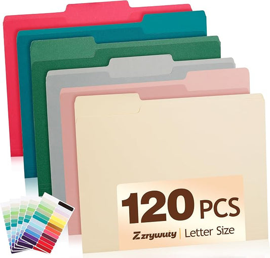 Color File Folders, 1/3-Cut Tabs, 120 Pack File Folder Letter Size, 6 Colors Organizer File Folders for School Home Office Business