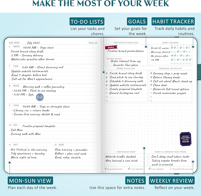 Legend Planner Jan 2026 – Jan 2027 Dated Weekly & Monthly Planner to Hit Your Goals, Increase Productivity & Live Happier. Organizer Notebook & Productivity Journal. A5 Hardcover (Dark Teal)