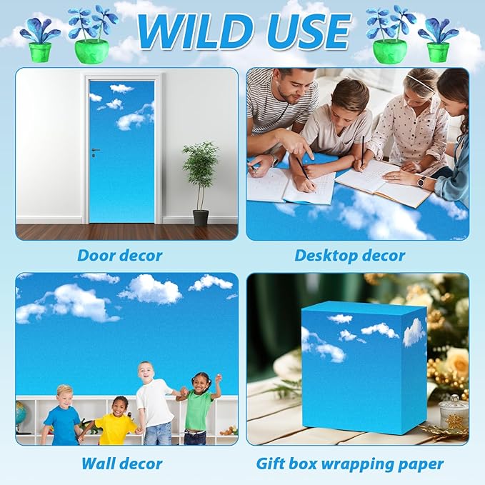 Qyeahkj 17.7in x 20ft Bulletin Board Paper Roll Bulletin Board Background Paper Fade Resistant Classroom Decoration Poster Art Craft Home Wall Education Decor Supplies Blue White Clouds