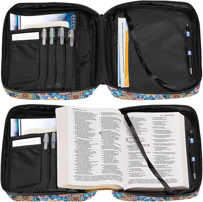 Boho Mandala and Dragonfly Print Bible Covers for Women Men Zippered Bible Carrying Case Bible Carrier Book Bag Church Bag Bible Protective with Handles
