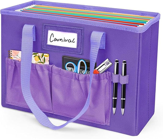 abcxgood Desktop File Organizer Box,Collapsible Hanging Filing Box,Home Office Document Storage Organizer with Front Pocket and Handles, Letter Size Folder. (PURPLE)