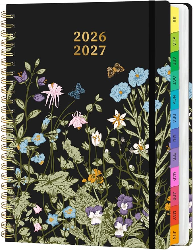 Academic Planner 2026–2027, Weekly & Monthly Calendar Planner, July 2026 – June 2027, Hardcover Agenda Book with Tabs, A5 (6.3" x 8.5"), Daily Organizer for Students, Teachers & School Supplies, Wild Flowers (Jul 2026–Jun 2027)