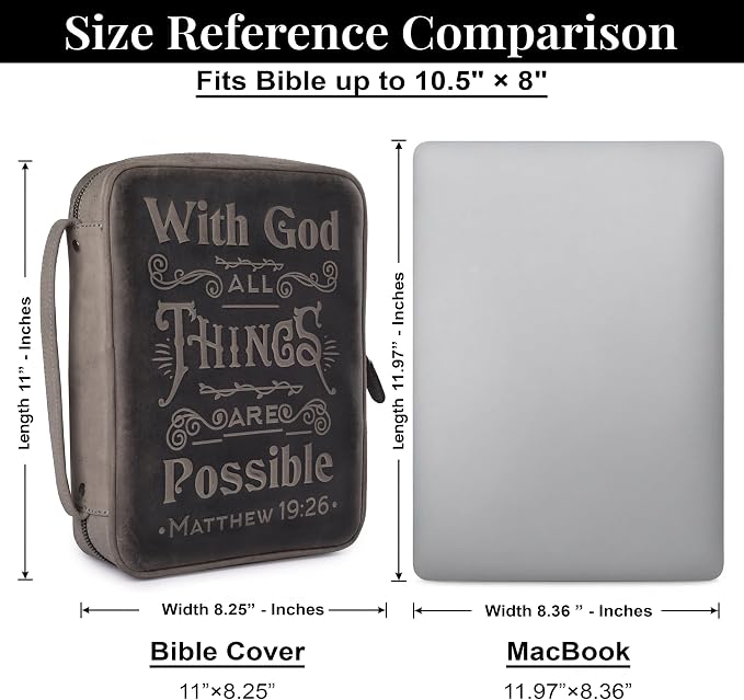 LEATHER VILLAGE Handmade Vintage Genuine Leather Embossed Bible Cover for Men & Women, Large Protective Bible Case & Organizer for Church, Travel & Study Christian Religious Antique Bookmark - Black
