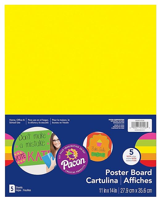 UCreate Neon Poster Board, 5 Assorted Colors, Neon, 11" x 14", 5 Sheets (Pack of 2)