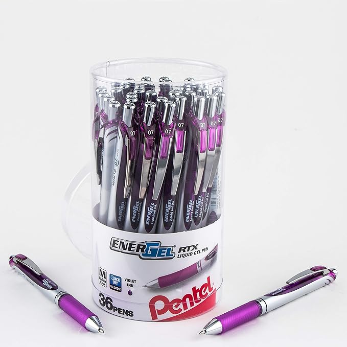 Pentel EnerGel RTX Retractable Liquid Gel Pen Canister, Violet Ink, (BL77PC36V) (Pack of 1, 36 Count Total)