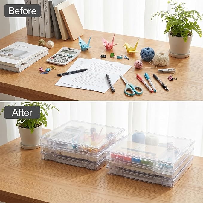 6 Pack 12x12 Scrapbook Paper Storage, Stackable Paper Storage Containers Plastic File Storage Organizer for Paper File, Photo, Art Craft Supply, Office Supply organization, Inner Size 12.2x12.2x0.85in