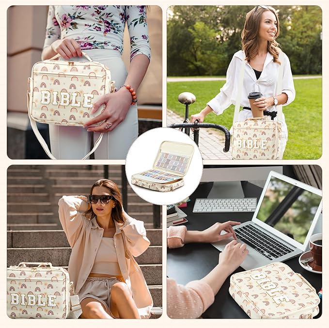 Sinload Large Bible Cover Case for Women, Bible Study Supplies Journaling Kit Chenille Letter PU Leather with Tabs Gel Pen Highlighters with Strap Easter Mothers Day Christian Gifts for Women Mom