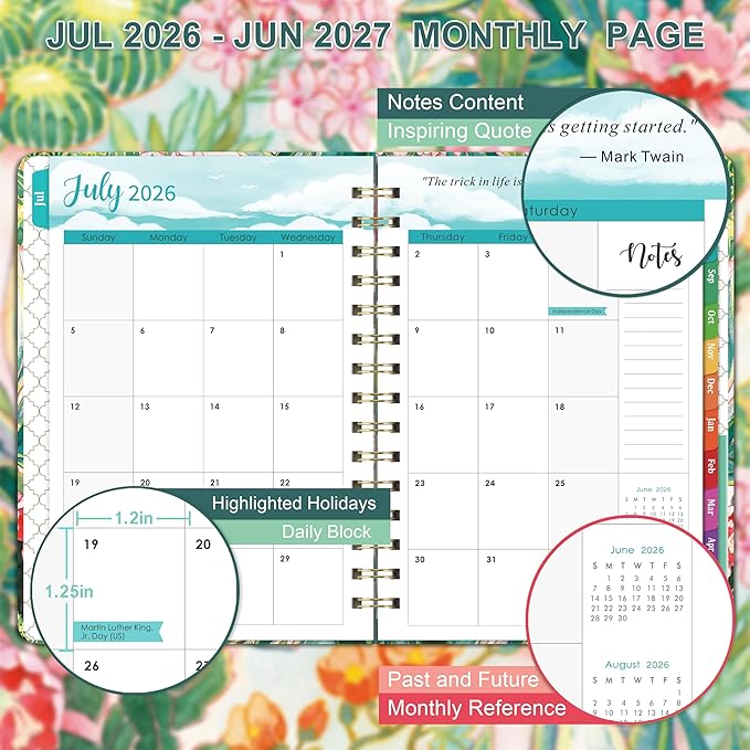 2026-2027 Planner - Academic Planner 2026-2027 from July 2026 - June 2027 with To-Do List, 6.3'' x 8.4'', Strong Twin-Wire Binding, Inner Pocket, Elastic Closure