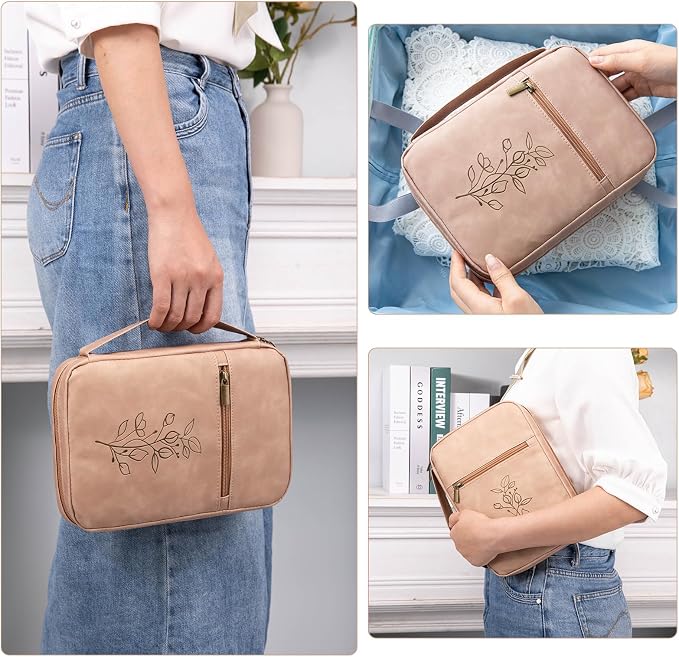 Large PU Leather Bible Cover - Debossed Case with Pocket - Gift Boxed for Men & Women