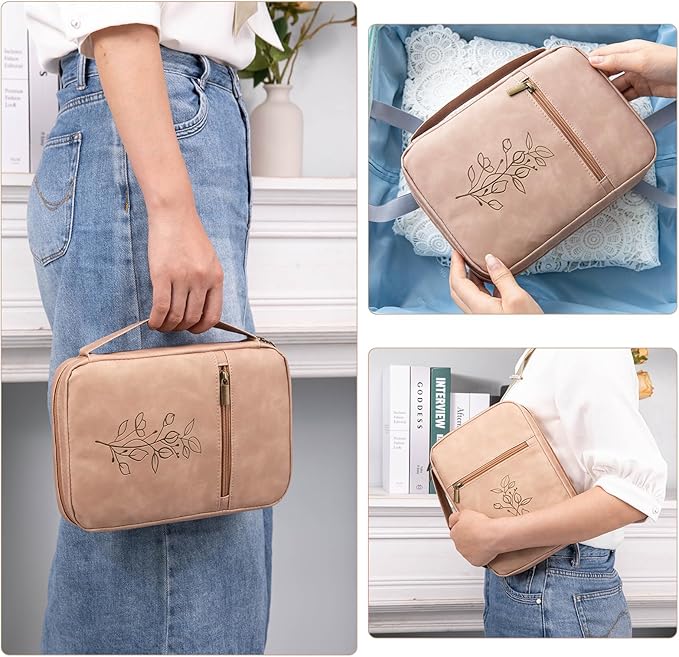 Large PU Leather Bible Cover - Debossed Case with Pocket - Gift Boxed for Men & Women