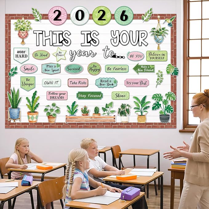 Eaasty Plant This is Your Year to Bulletin Board Set Potted Plant Leaf Cutouts Motivational Welcome Back to School Classroom Decor for School Office Chalkboard Door Wall Decor Supply
