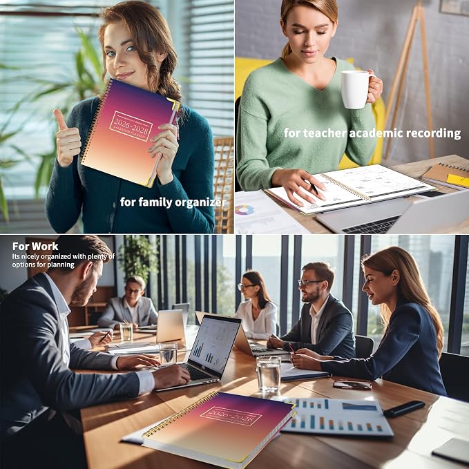 Monthly Planner 2026-2028, Hardcover 3 year calendar 2026-2027-2028 Calendar Book from Jan 2026 - Dec 2028, 9“ x 11”, Spiral Bound,Organizer for Office, School, and Home, Sunset