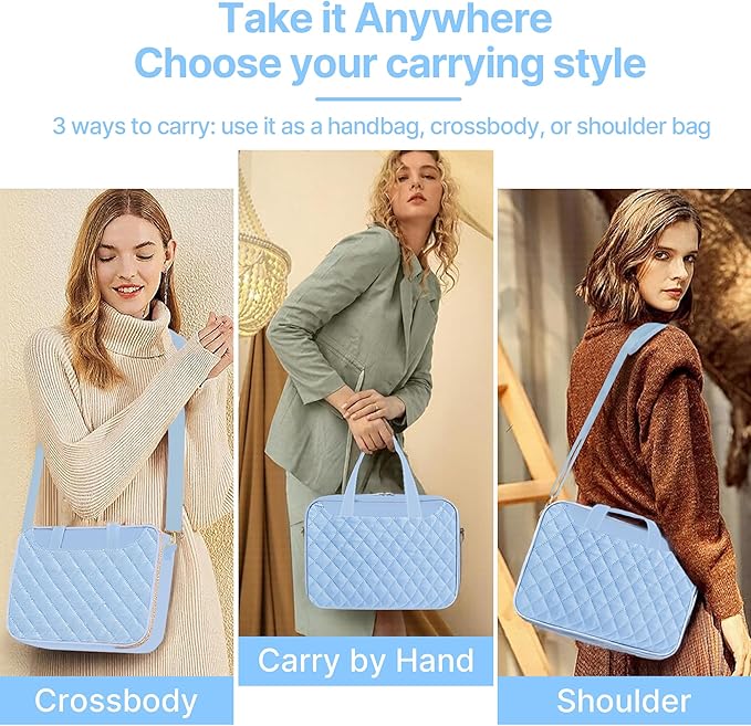 PUGPIU Bible Cover Case for Women, Large Quilted Bible Bag with Shoulder Strap and Handle, Bible Study Supplies Journaling Kit with Highlighters Pens No Bleed Tabs Notebook Cross Clips (Light Blue)
