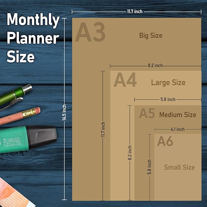 Undated Big Large Monthly Planner - Blank Calendar Book and Organizers 8.5 x 11 Inches - Kraft