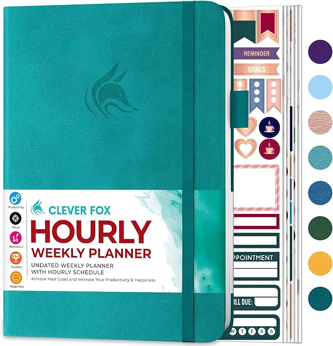 Clever Fox Planner Schedule – Undated Weekly & Monthly Life Planner with Time Slots, Appointment Book & Daily Organizer, A5 (Turquoise)