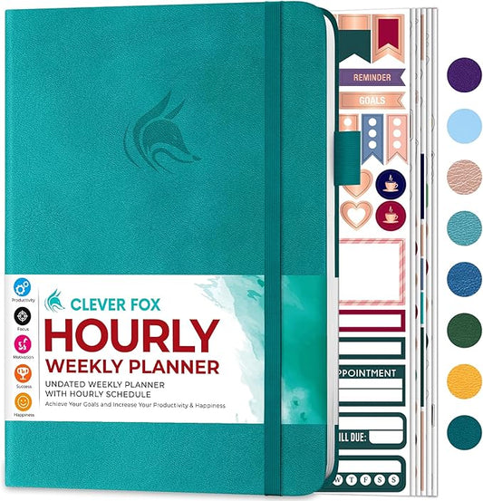 Clever Fox Planner Schedule – Undated Weekly & Monthly Life Planner with Time Slots, Appointment Book & Daily Organizer, A5 (Turquoise)
