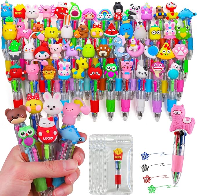 52Pcs Mini Multicolor Pen in One 4-in-1 Cute Pens Bulk,Kawaii Ballpoint Pens for Classroom Gifts Birthdays and Parties