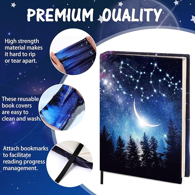 Gilprop 6 Pack Jumbo Stretchable Book Covers, Colorful Covers for Textbook Protection and Care, Washable Reusable Protective for Paperbacks Hardcover Books(Space,Black,6-9inch)