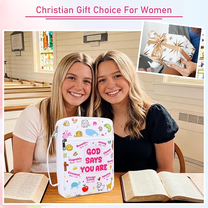 Wxiben Bible Cover Case for Women - Bible Carrying Case with Handle and Zippered Pocket Animal God Says You are Bible Holder Bags Christian Gifts for Girls Church Bible Study Supplies Accessories