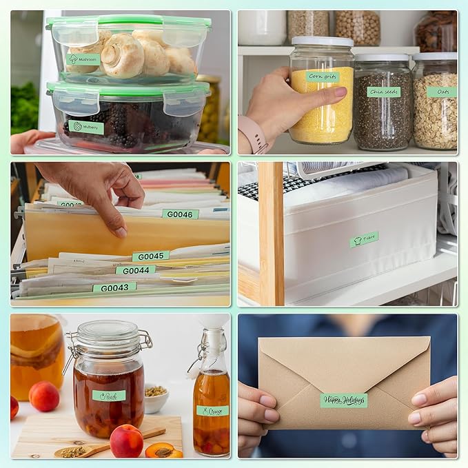 480 PCS D30 Label Maker Tape 0.47" × 1.57" (12 × 40 mm) Vinyl Waterproof Thermal Stickers Self-Adhesive Decals for Retail Office Home School Green