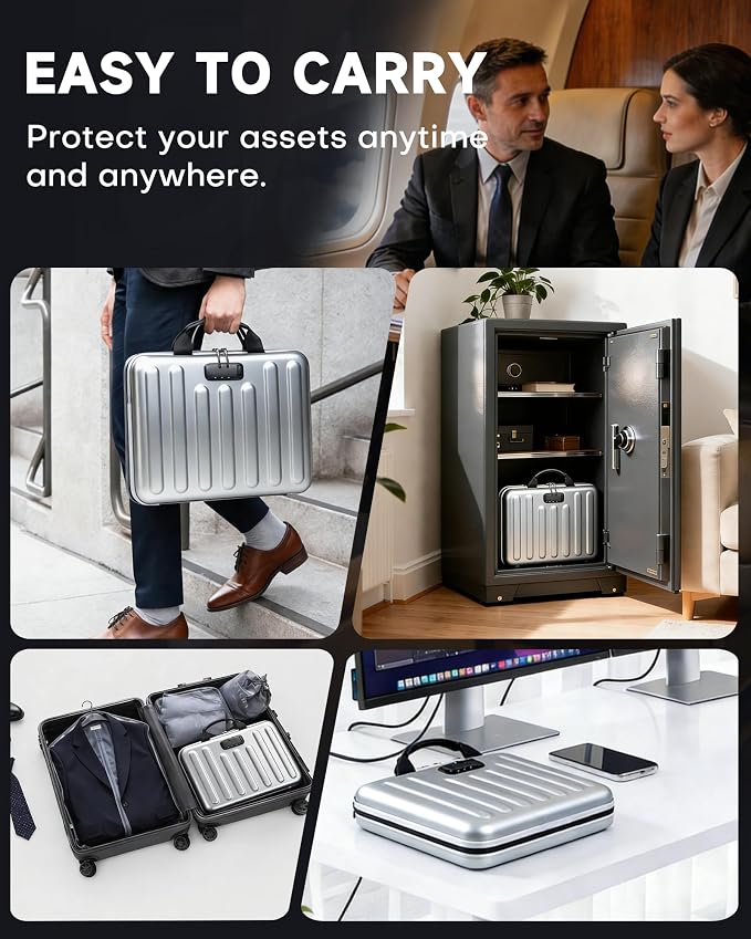 DOZAWA Fireproof Document Box, Hard Case Document Organizer with Lock, 13 Pockets Accordion File Folder with Reflective Strip, Waterproof Safe Box for Important Documents & Valuables Storage, Silver