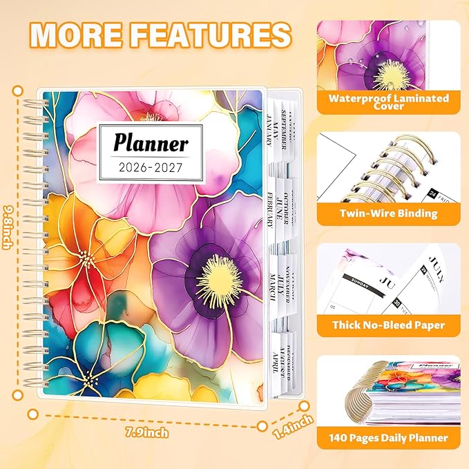 Planner 2026-2027, Large 18 Months Academic Daily Weekly Monthly Planner Yearly Agenda Jan. 2026–June. 2027, 7.9" x 9.8", Page Tabs, Separator Page, Pocket Folder, Bookmark, Stickers, Sticky Note Set