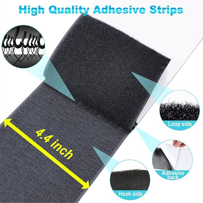 4.4 Inch x 19 Feet Strips with Adhesive Heavy Duty, Black Couch Cushion Tape, Nylon Sticky Back Fastener Roll, Non Slip Rug Grippers, Keep Couch Cushions from Sliding