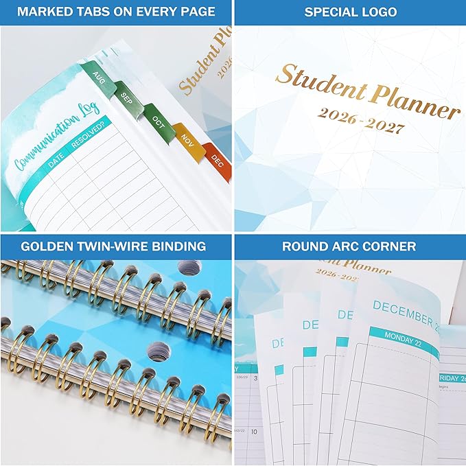 Student Planner 2026-2027 - Monthly and Weekly School Planner 2026-2027 with Colorful Tabs & Stickers, Aug. 2026 - June 2027, 9" x 11", Academic Planners - Blue