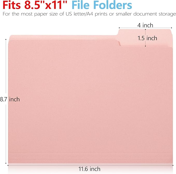 pmybupo Pink File Folders with Tabs –Colored File Folders,1/3 Cut Top Tabs,Letter Size,Durable 11pt Paper,Two Tone, Assorted Colors,Bulk 18 Pack
