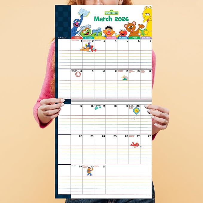 TF Publishing 2026 Sesame Street Wall Calendar - Large Grids for Appointments and Scheduling - Vertical Monthly Wall Calendar 2026 with Premium Matte Paper for Home and Office Organization - 12x12in