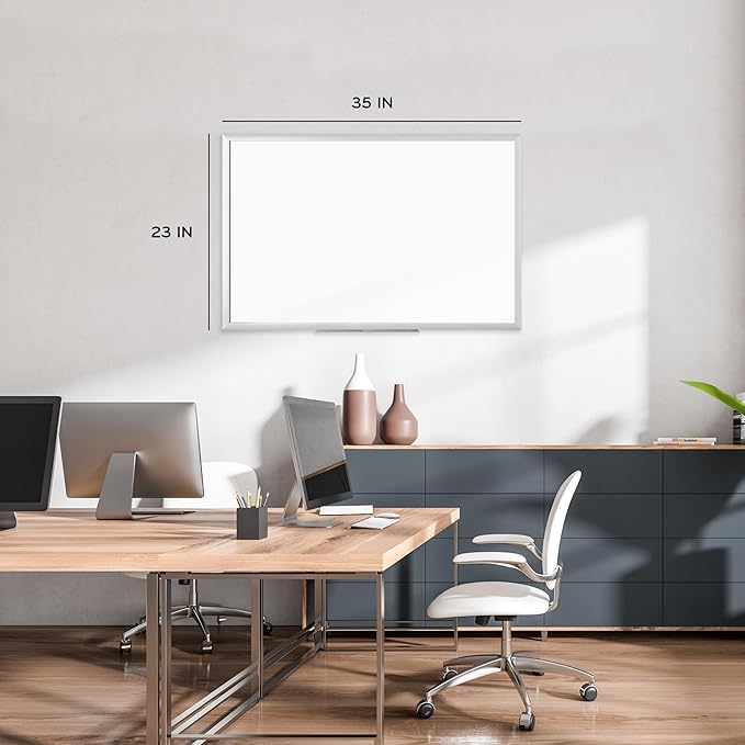 U Brands Magnetic Dry Erase Board White Board Value Set, 36" x 24" Inches, Silver Aluminum Frame Includes Marker and Magnet