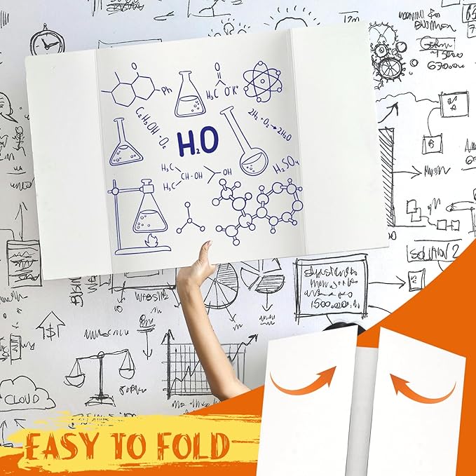 4 Pcs Trifold Poster Board, White Presentation Board Comes with Cardstock & Sticky Dots, Corrugated Display Board for School exhibitions, Business Presentations, 26 x 17 in