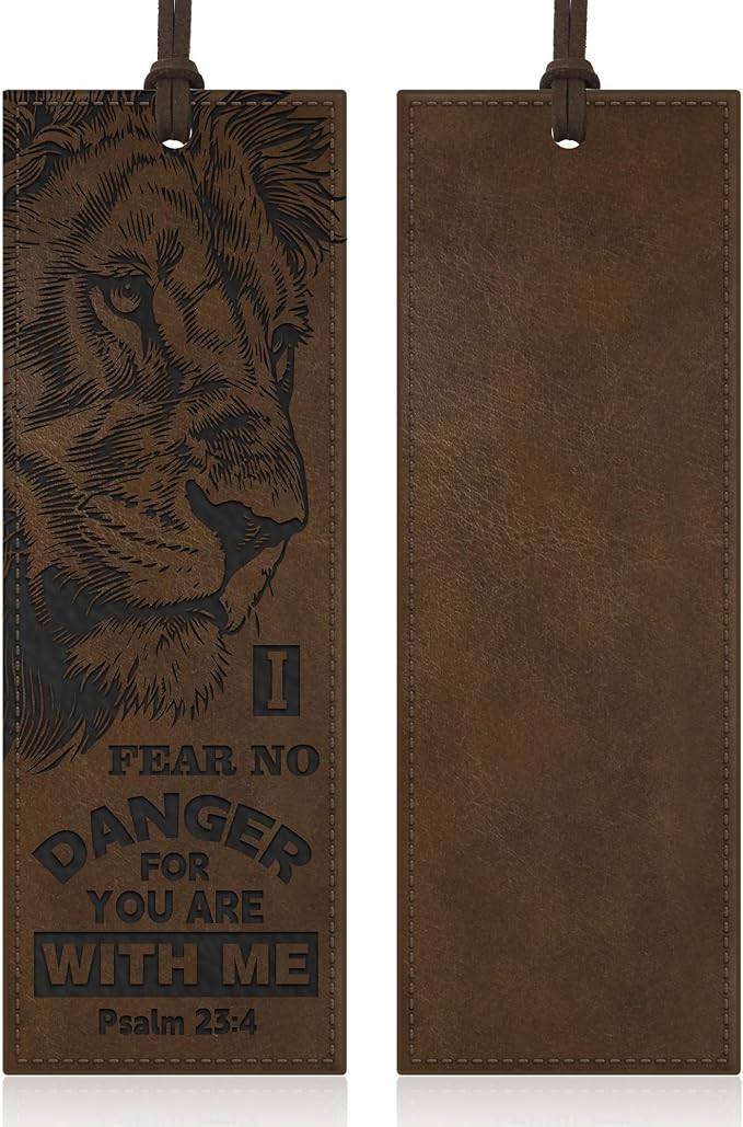 1PC Leather Bookmark Bible Bookmarks for Reading Women Men Book Lovers Gifts, Stitched Religious Christian Bookmark Page Markers Inspirational Bible Verse Scripture Book Marks (Vintage-2-Lion)