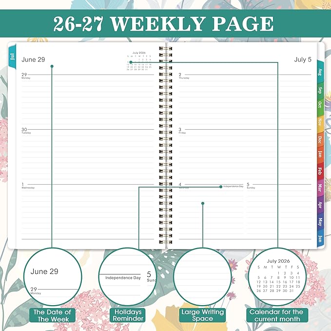 Planner 2026-2027 - Academic Planner 2026-2027, Jul. 2026 - Jun.2027, 9” × 11”, Planner Weekly and Monthly, Premium Paper, Back Pocket, Colorful Tabs, Twin-wire Binding