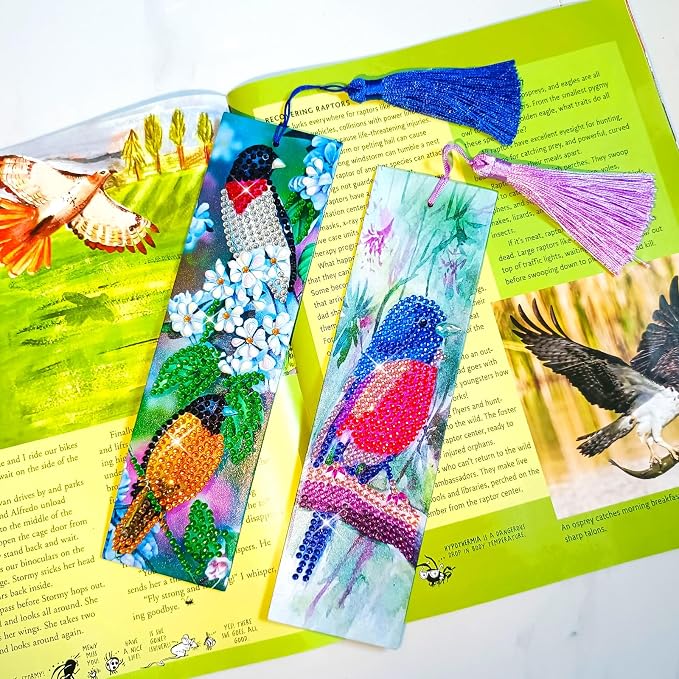 3 Pcs LINGFANG Diamond Painting Bookmark, DIY Book Makers for Adults Book Lovers, Diamond Art Beginners, Small Diamond Art Kits, Paint by Art Crafts Supplies Gift for Girls (Birds)