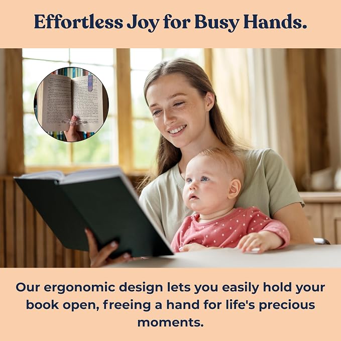 4 Piece Set: Wood Book Page Holder & 2 Magnetic Bookmarks - Ergonomic Thumb Book Opener - Ideal Reading Accessories & Gifts for Book Lovers
