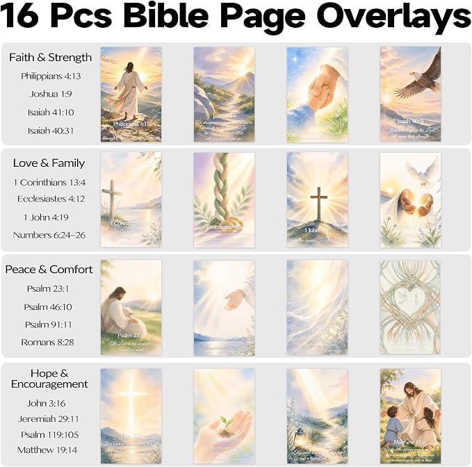 16 Pcs Bible Page Overlays for Women, Inspirational Scripture Book Marks, Fantasy Christian Bookmark Gift Book Accessories, Christian Book Lovers Reading Accessory for Book Lovers