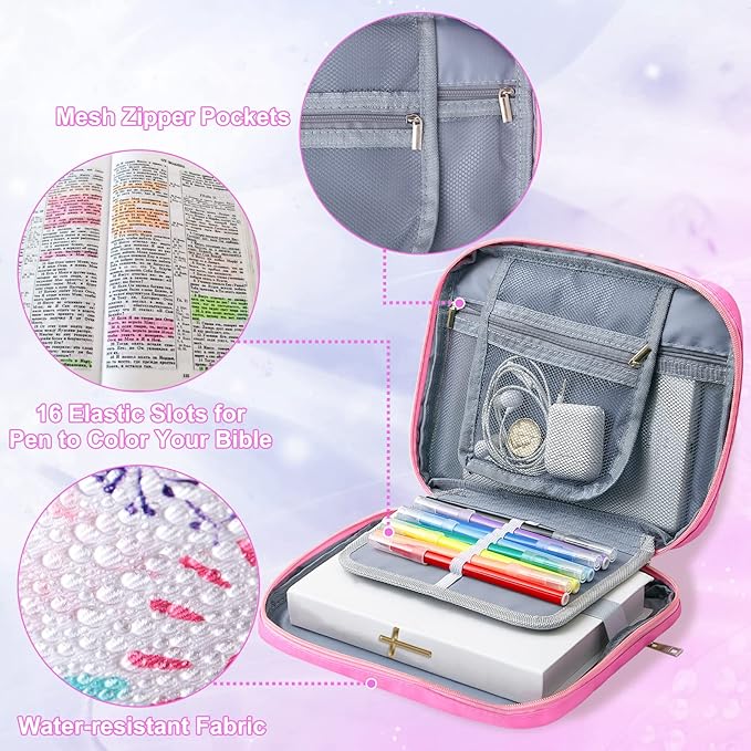 ICOSY Bible Cover Case for Women Girls Kids Bible Bag Case with Handle Kids Girls Bible Study Accessories Supplies